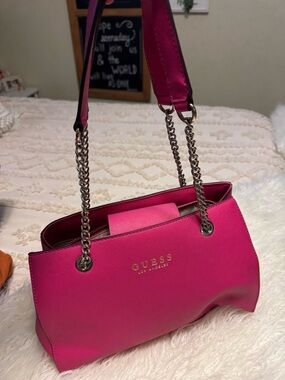 GUESS Hot Pink Saffiano Chain-Handle Shoulder Bag